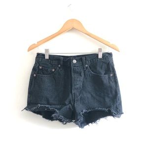 Levi’s 501 Big E Black Distressed Buttonfly High Rise Denim Shorts 27